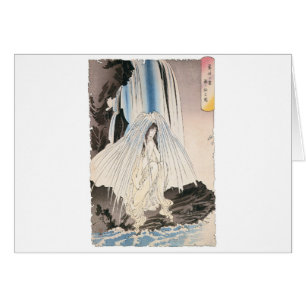 Cartão Mulher japonesa na cachoeira, arte japonesa antiga