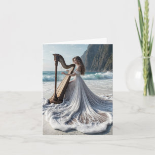 Cartão Mulher jogando Harp Note Card