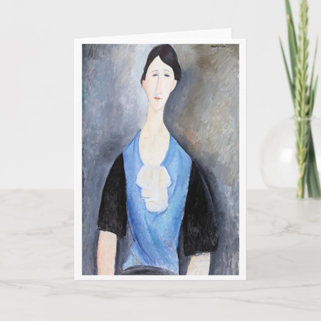 Cartão Mulher jovem em azul, Modigliani (Frente)