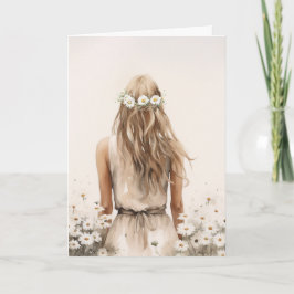 Cartão Mulher Jovem No Campo De Daisy