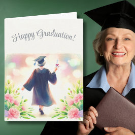 Cartão Mulher Mais Velha Feliz Graduação
