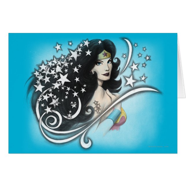 Cartão Mulher Maravilha e Estrelas (Frente Horizontal)
