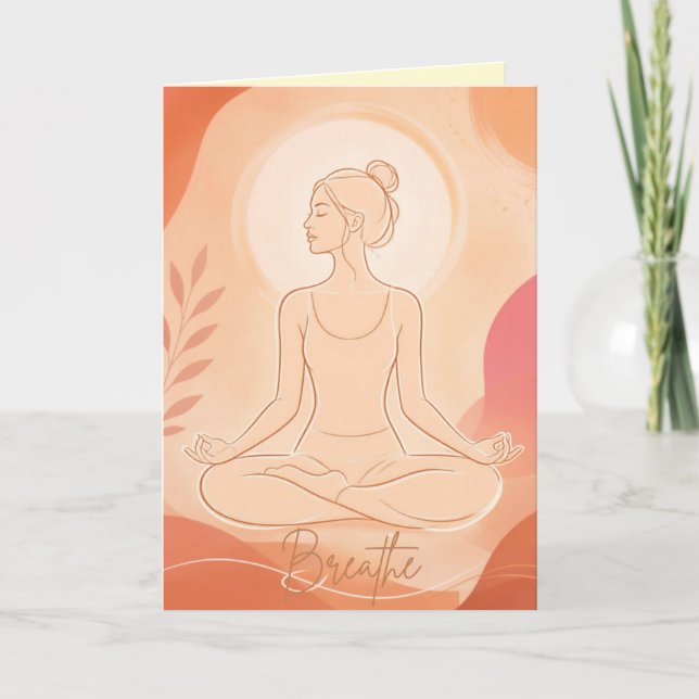 Cartão Mulher Meditando Cores Macias e Quentes em Branco (Frente)