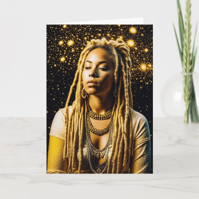 Cartão Mulher Mística com Dreadlocks Meditando  (Frente)