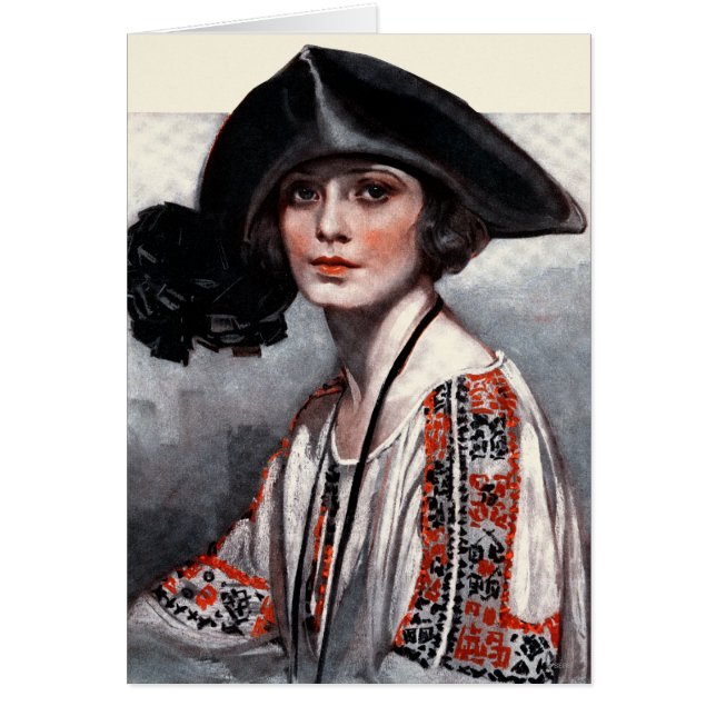 Cartão Mulher na blusa bordada (Frente)