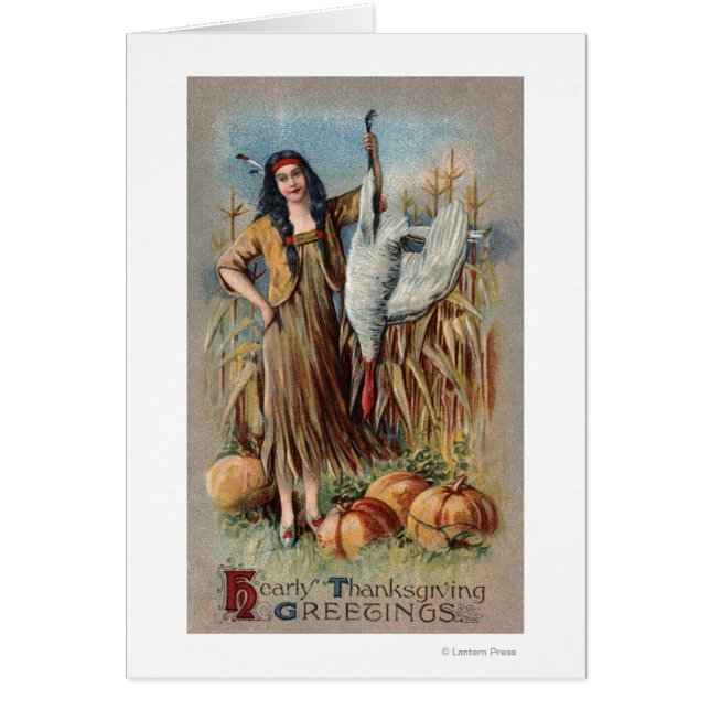 Cartão Mulher Nativa Segurando Turquia (Frente)