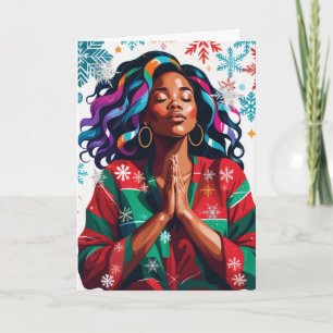 Cartão Mulher Negra de Natal Solene e Serena rezando