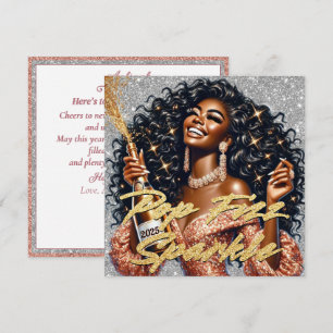 Cartão Mulher Negra Glamourosa Estourando Champanhe Ano N