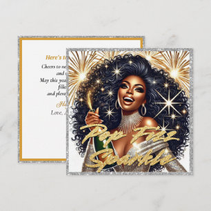 Cartão Mulher Negra Glamourosa Estourando Champanhe Ano N