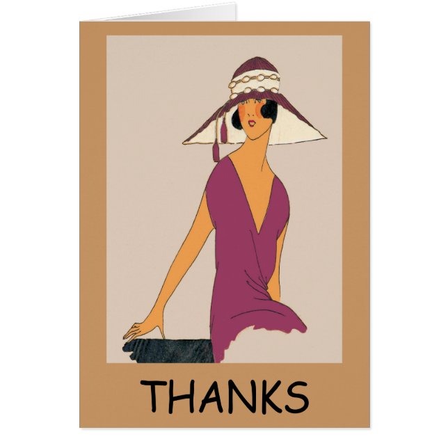 Cartão Mulher no Chapéu Roxo, Obrigados, texto de edição (Frente)