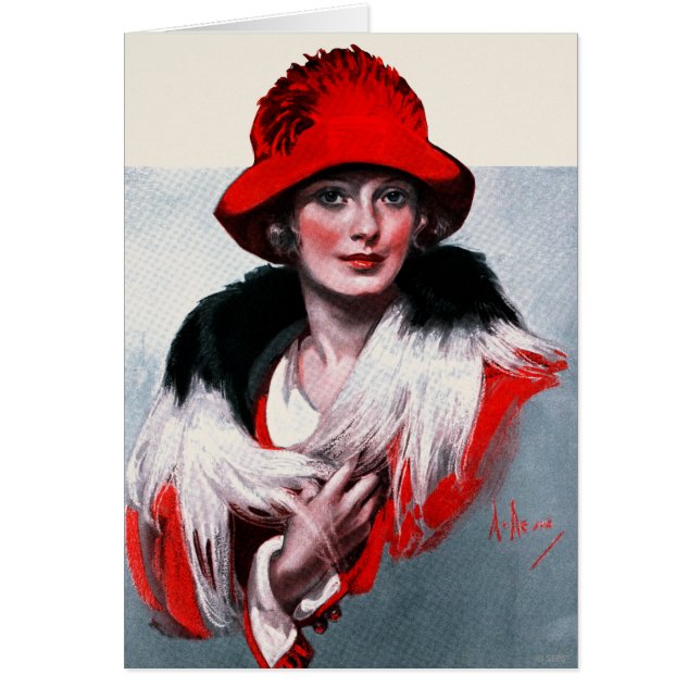 Cartão Mulher no Chapéu Vermelho (Frente)