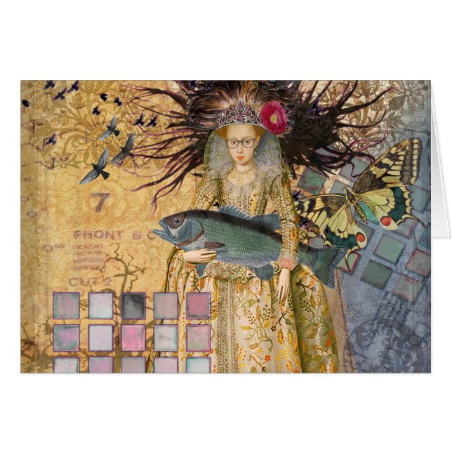 Cartão Mulher Peixes Vintage Gótico Clássico (Frente Horizontal)
