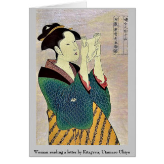 Cartão Mulher que lê uma letra por Kitagawa, Utamaro