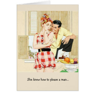 Cartão Mulher retro - como satisfazer um homem,
