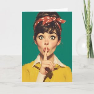 Cartão Mulher Retro Fazendo um Shh