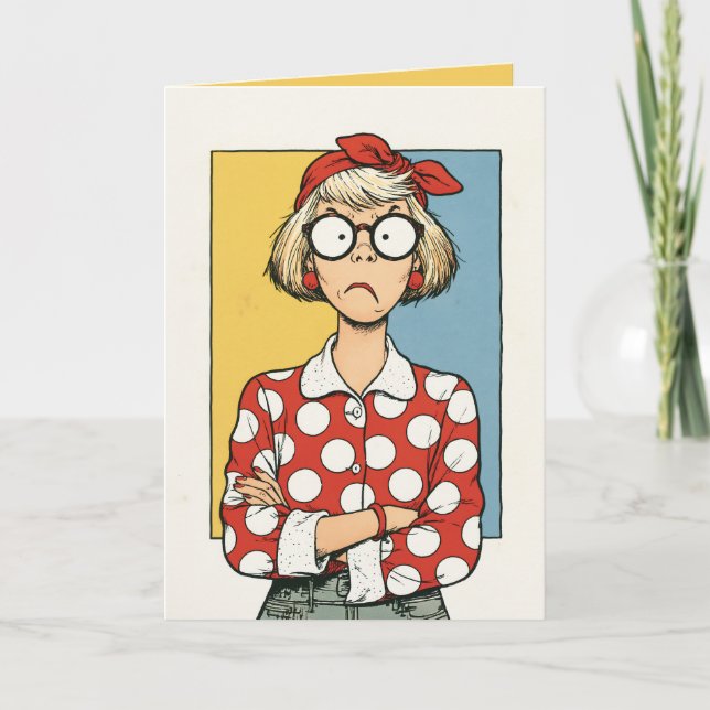 Cartão Mulher Retro Mal-Humorada com Bolinhas (Frente)