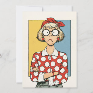 Cartão Mulher Retro Mal-Humorada com Bolinhas