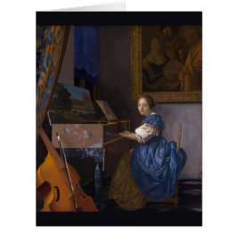 Cartão Mulher sentada em uma Virgem por Vermeer