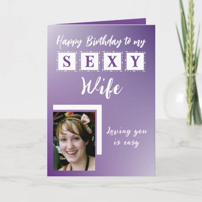 Cartão Mulher sexy adiciona fotos de aniversário roxo (Frente)