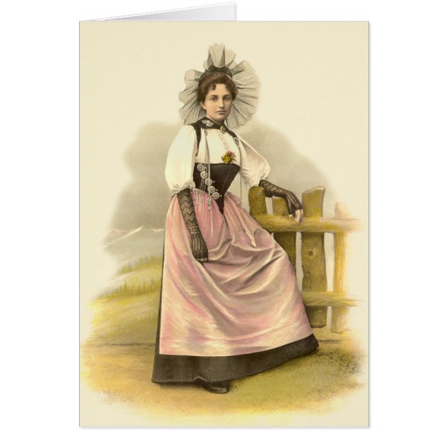 Cartão Mulher suíça bonita no traje tradicional, Berna (Frente)