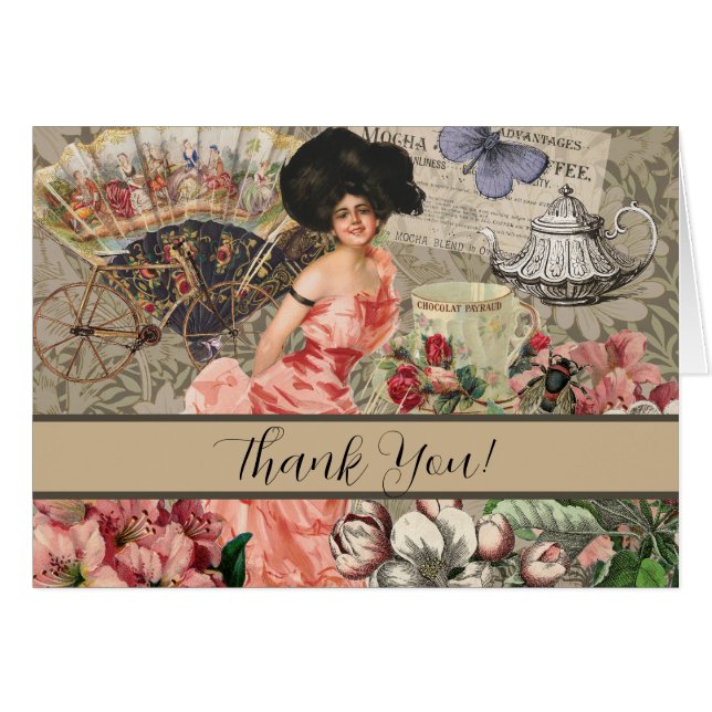 Cartão Mulher Victoriana Café Clássica Rosa (Frente Horizontal)