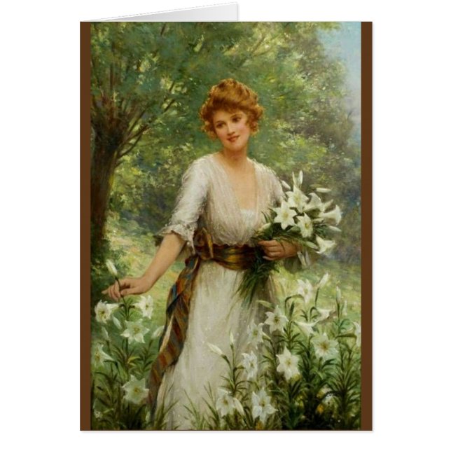 Cartão Mulher-Vintage na Flores da primavera (Frente)