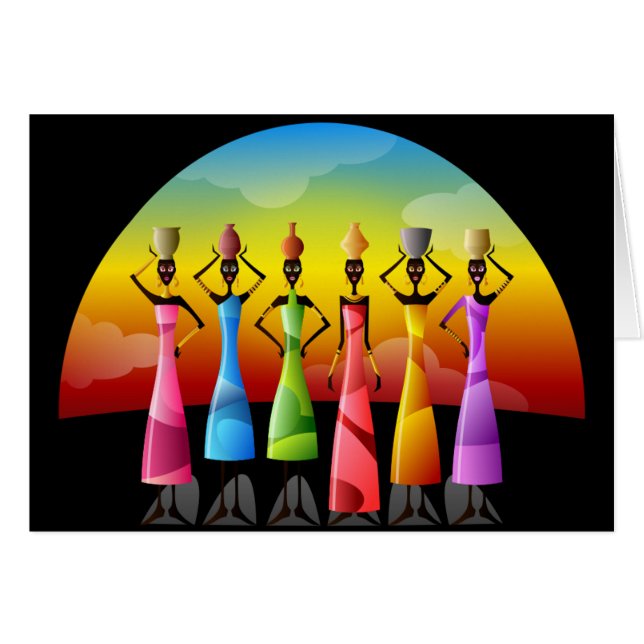 Cartão Mulheres Africanas no Vestido Colorido Kwanzaa (Frente horizontal)