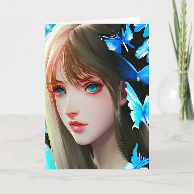 Cartão Mulheres bonito com Borboletas Azuis Aniversário (Frente)