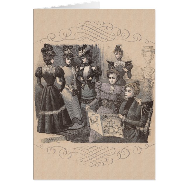 Cartão Mulheres elegantes do Victorian que lêem (Frente)