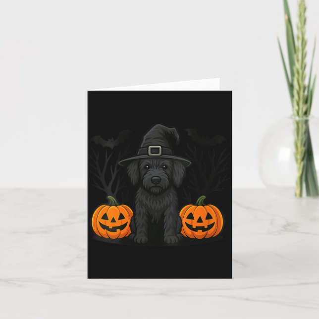 Cartão Mulheres Labradoodle Preto Witchy Cachorro Hallowe (Frente)