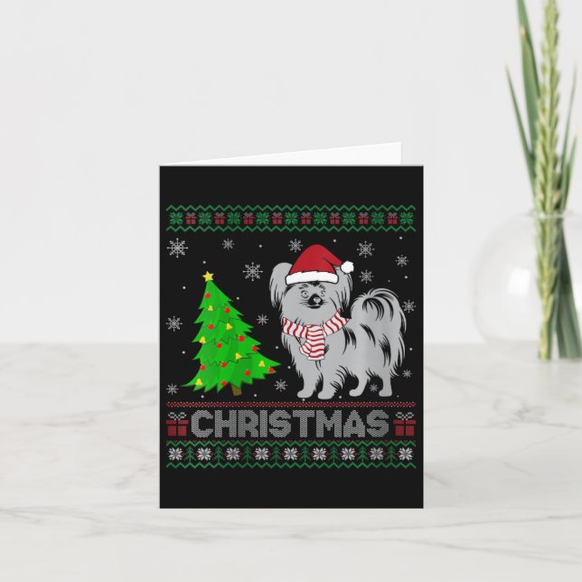 Cartão Mulheres Papillon Cão Xmas Cristo De Iluminação Fe (Frente)