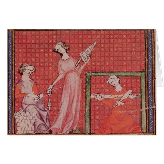 Cartão Mulheres que giram lãs (Frente Horizontal)