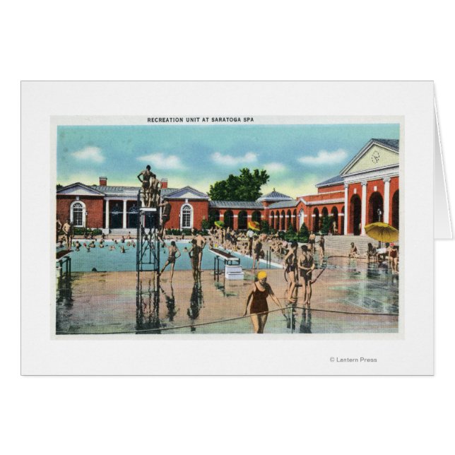 Cartão Multidões em Saratoga Spa Nadando Piscina (Frente Horizontal)