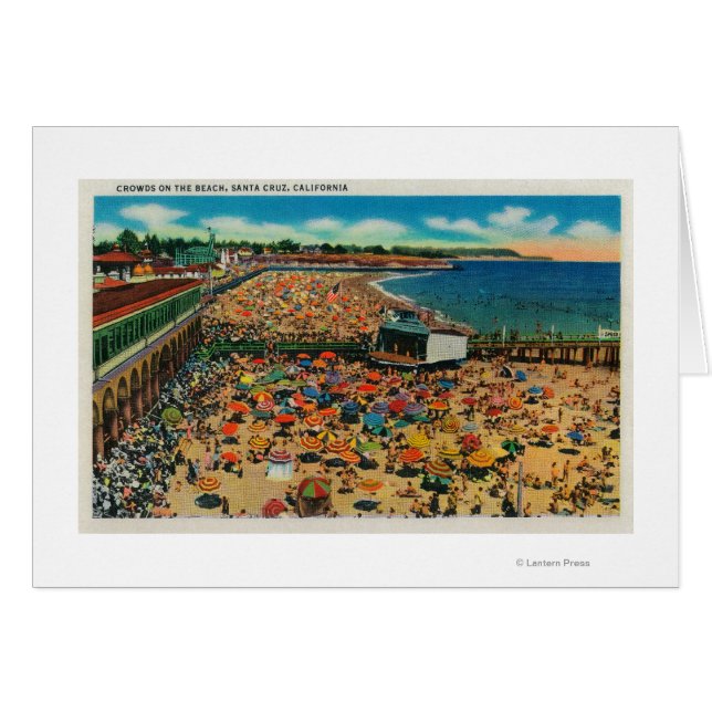 Cartão Multidões na praia, Papais noeis Cruz Santa Cruz,  (Frente Horizontal)