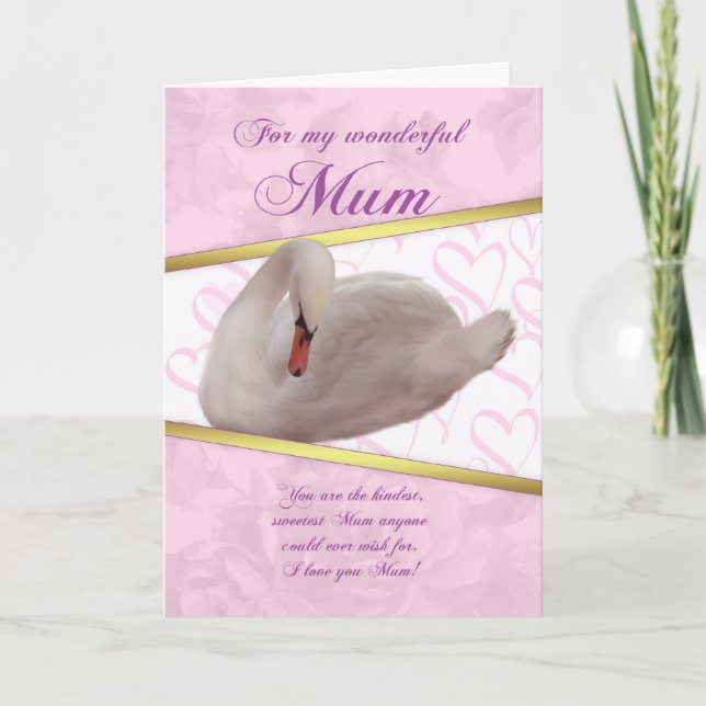 Cartão Mum Mother's Day Card With Swan - Pink (Frente)