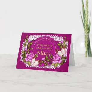 Cartão Mum, Mother's Day Greeting Card With Lace Effect