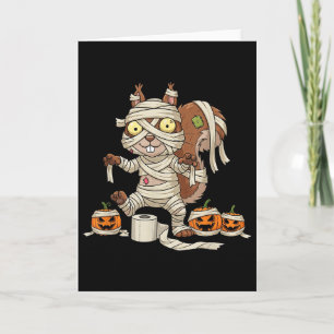 Cartão Múmia de Esquilo Engraçada Abóbora Halloween Crian