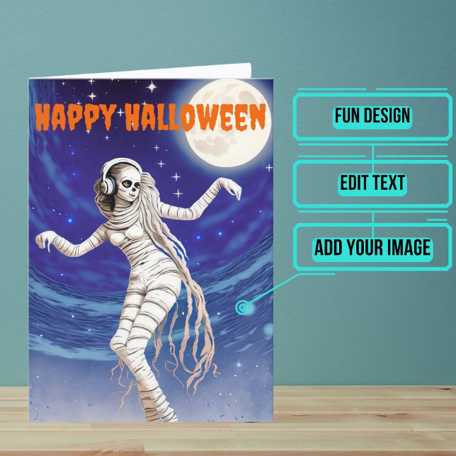 Cartão Mummy Dancing to Wrap Music Halloween (Send a special greeting to a friend at Halloween with this fun card.)
