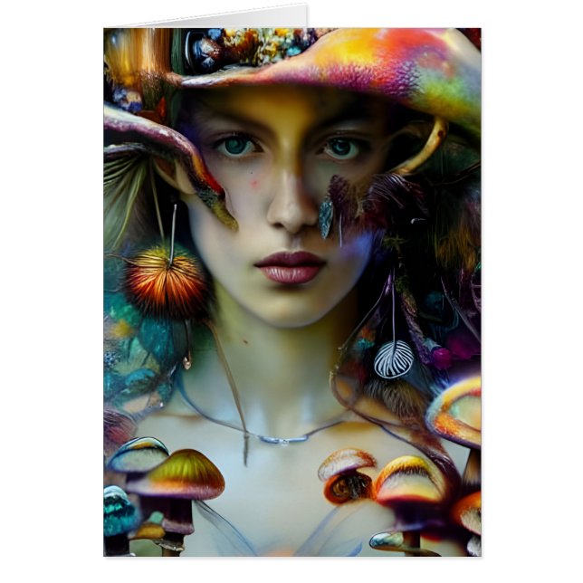 Cartão Mushroom Fantasy Woman All Occastions Vazio (Frente)