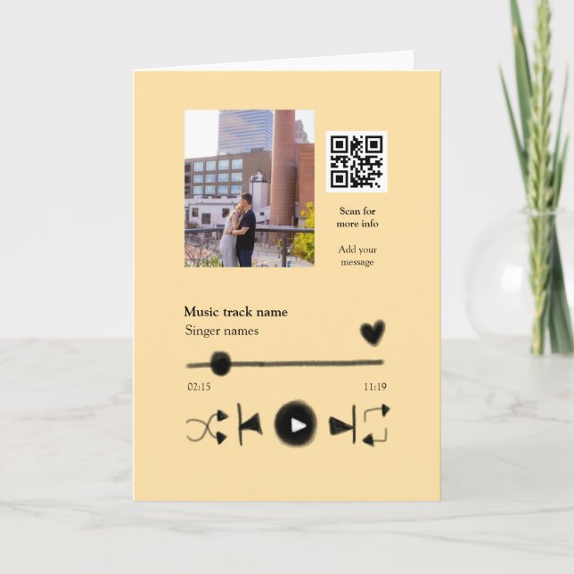 Cartão Music player personalized couple love q r code tex (Frente)