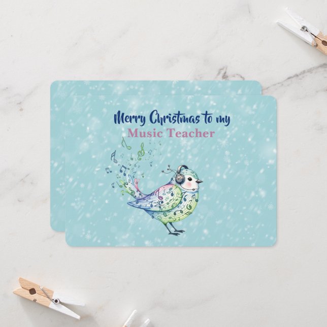 Cartão Music Teacher Singing Bird Christmas Card (Frente/Verso In Situ)