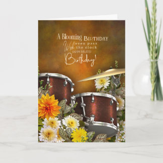 Cartão Music Theme Belated Birthday Card with Drum Set