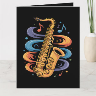 Cartão Música Colorida de Saxofone Fluxo Instrumento de J