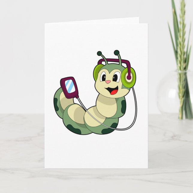 Cartão Música de Fone de Ouvido de Lagarta (Frente)