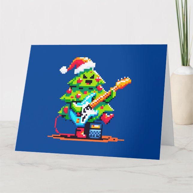 Cartão Música Feriada De Festas De Natal Rockin, Pixel Ar (Frente)