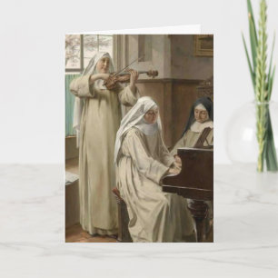 Cartão Música no Claustro Freiras Católicas Violino Piano