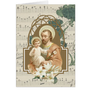Cartão Música Religiosa do Menino Jesus São José Vintage