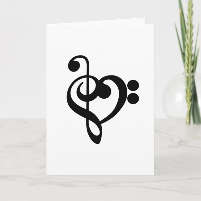 Cartão Musical Music Heart - Treble Bass Clef (Frente)
