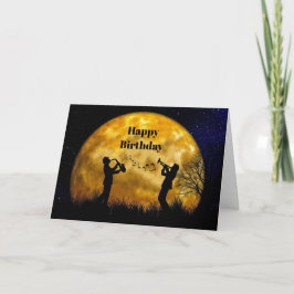 Cartão Musicians Full Moon Watercolor Birthday