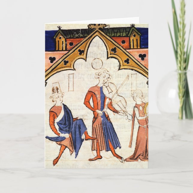 Cartão Musicians Playing a Viola and a Tambourine (Frente)